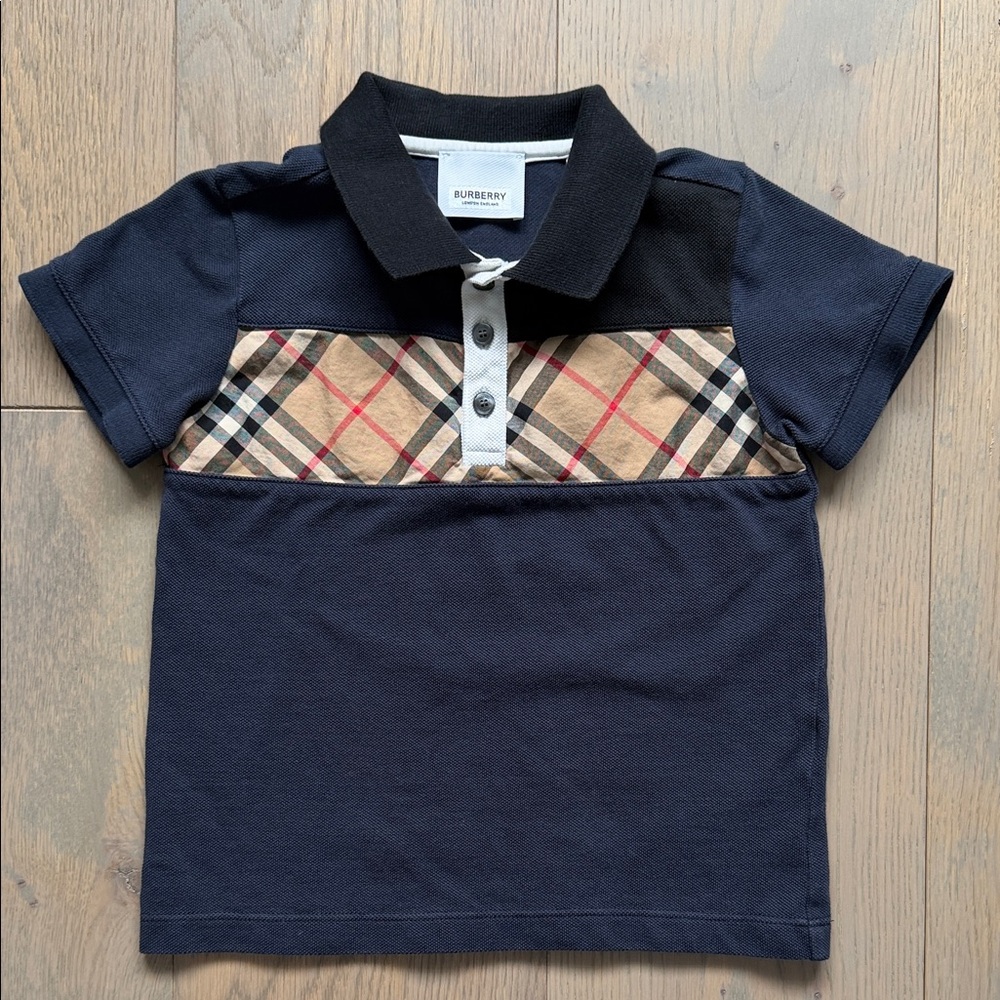 Burberry Boys Polo with Classic Beige Check Panel